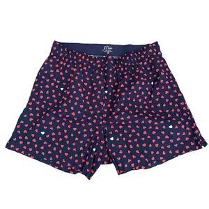 2 for $30 J Crew Mens Boxers Cotton Elastic Waist Heart Navy Red SZ M